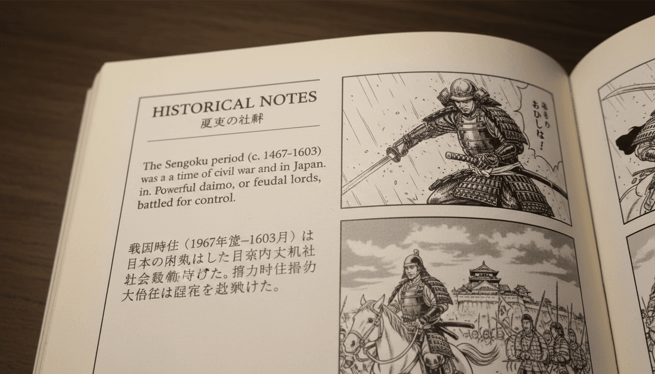 Educational panel notes in sidebar of manga page