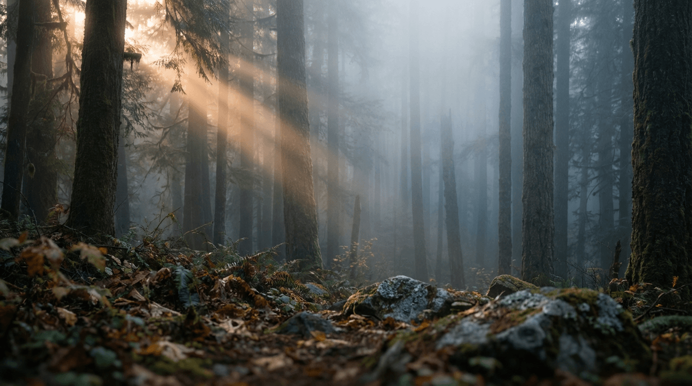 Anime style scene of a samurai standing in a bamboo forest with warm sunlight filtering through