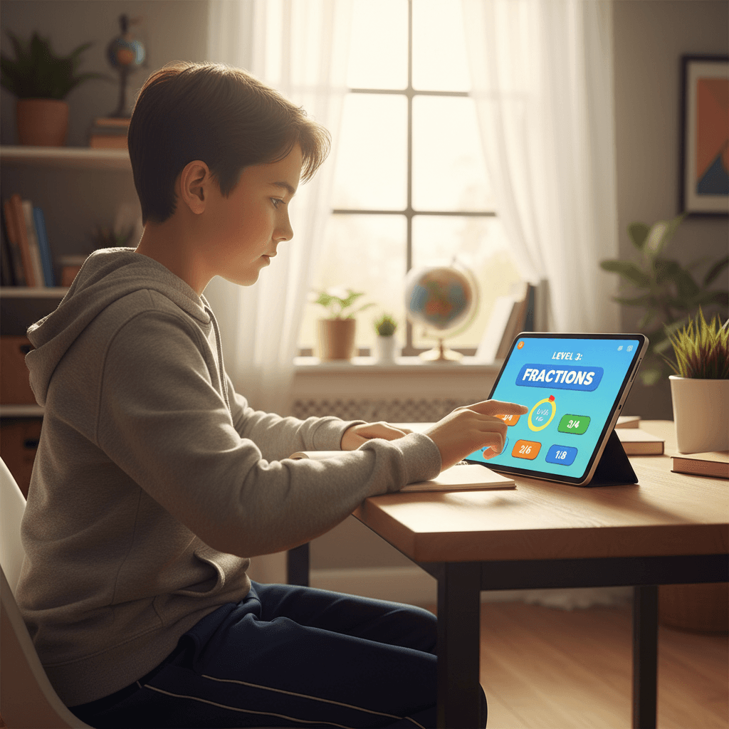 Student using Hikari Tales interactive learning app in classroom