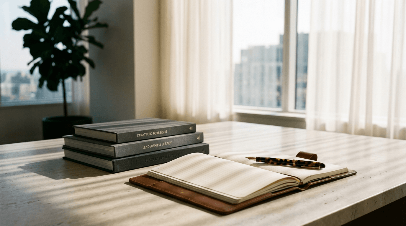 Open notebook on a minimalist desk with morning light