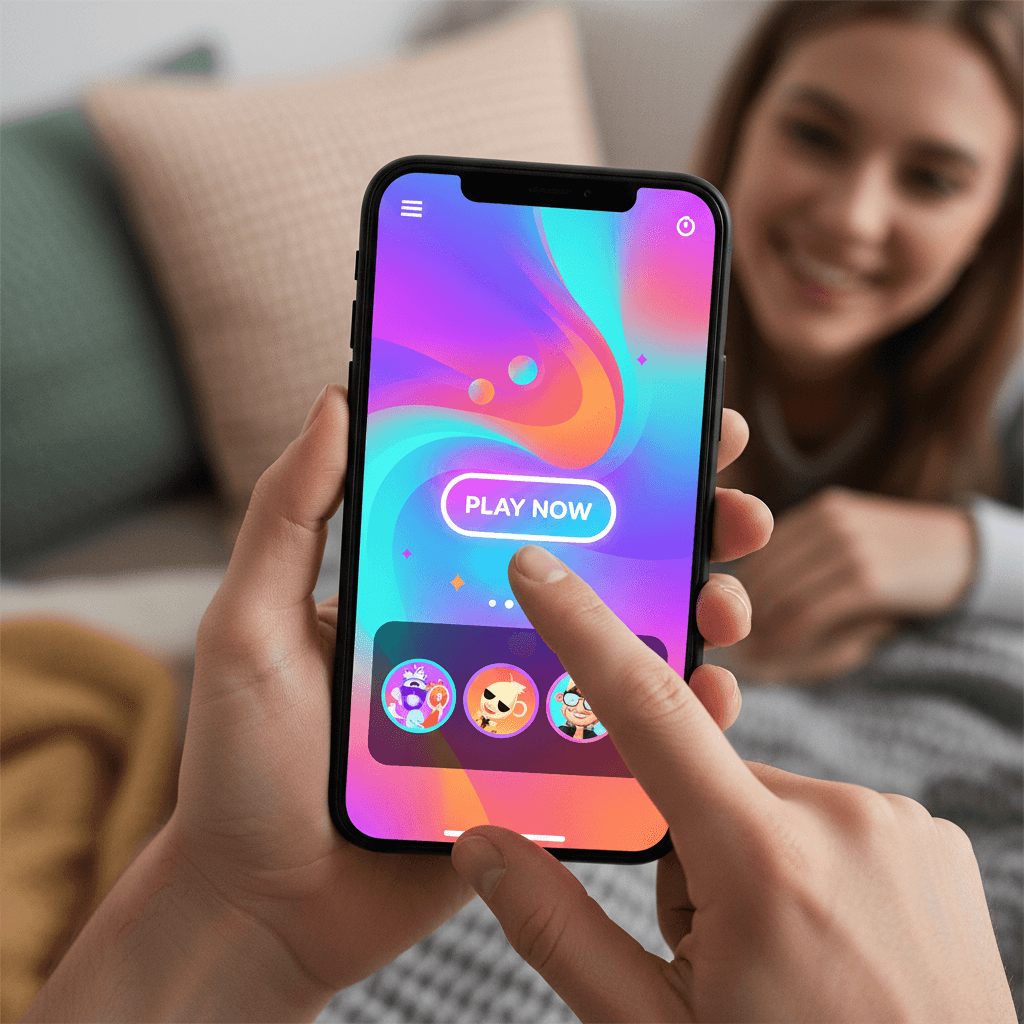 Smartphone displaying an anime scene held in a person's hand